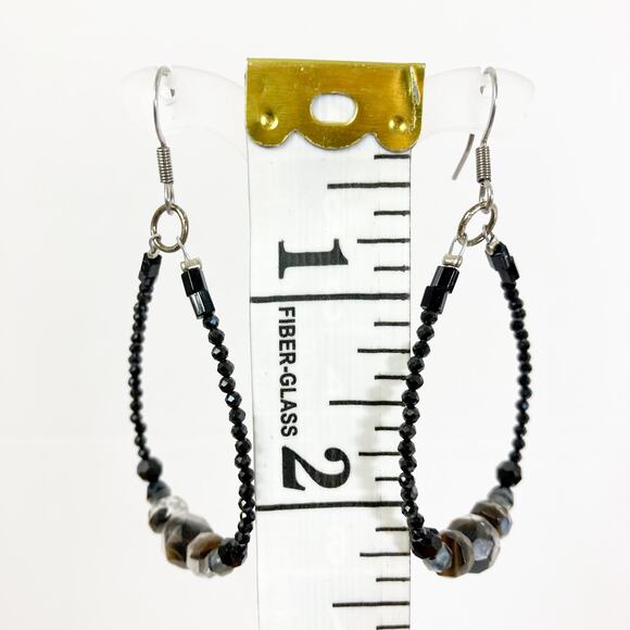 Fire polished black crystal earrings in Swarovski beaded teardrop loop dangle - Picture 3 of 4